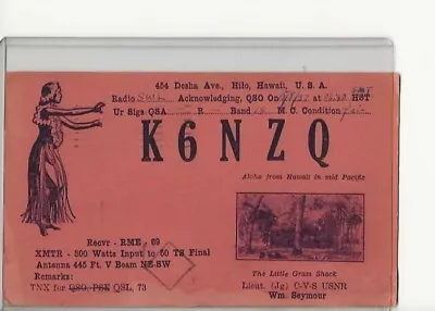 1937  K6NZQ  Hilo Hawaii  Hula Girl    QSL Radio Card • $6