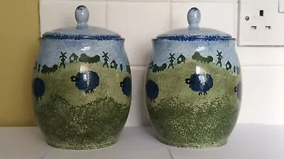 Pair Of Price Kensington Blue Sheep Novelty Ceramic Lidded Storage Pots • £19.99