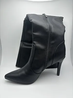 XAPPEAL Thigh High Pointy 4” Stiletto Boots Side Zip Size 8 In Black New • $39.99