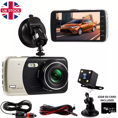 4  Car Camera Recorder Dual Front And Rear HD 1080P Dash Cam With 32GB SD Card • £23.99