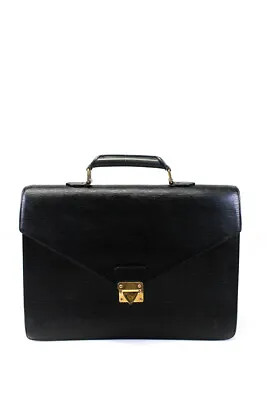 Louis Vuitton Womens Black Gold Tone Push Lock Document Brief Case Handbag • $387.44