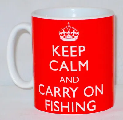 Keep Calm And Carry On Fishing Mug Can Personalise Great Fisherman Angler Gift • £10.99