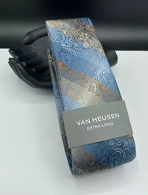 VAN HEUSEN Men's Neck Tie ~ Sky Blue Stripe Paisley ~ Ex Long ~ NEW MSRP: $50. • $14.99