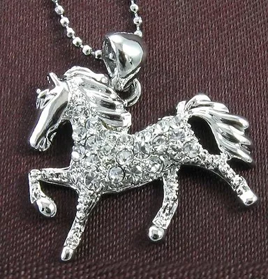 White Clear Horse Mustang Colt Animal Necklace Chain Pendant Charm Jewelry • $9.99