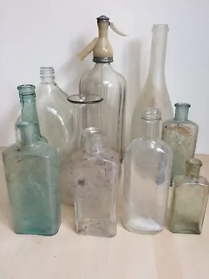 £4 • Buy Collection Of Vintage Glass Bottles Incl Schweppes Soda Siphon, Medicine Bottles