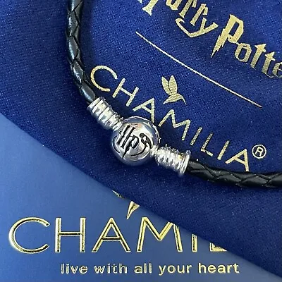 Genuine CHAMILIA X HARRY POTTER 20.5 Cm Black Leather Charm Bracelet NEW In Box • £34.95