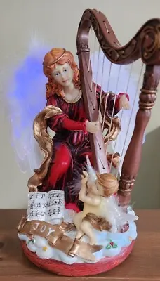 WMG Angel Playing Harp Musical Fiber Optic Feather Wings Cherub Flute 12  Tall • $25