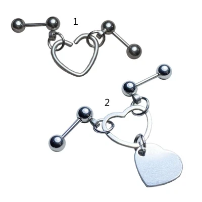 £3.11 • Buy Punk Heart Double Lobe Helix Piercing Earrings Chain Cartilage Earring Studs