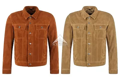 Men's Trucker Jacket Western Classic Shirt Cow Suede Leather Denim Look Jacket • $118.14