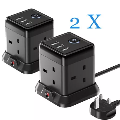 4-Gang Tower Extension Lead With 3 USB Slot Overload Protection 3250W Output 5ft • £15.89