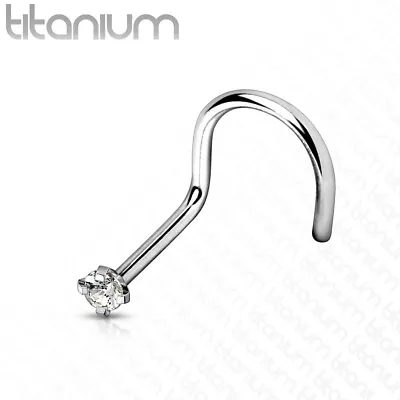 Titanium Nose Screw Stud Ring With Prong Set Cubic Zirconia Gem Implant Grade  • £3.95