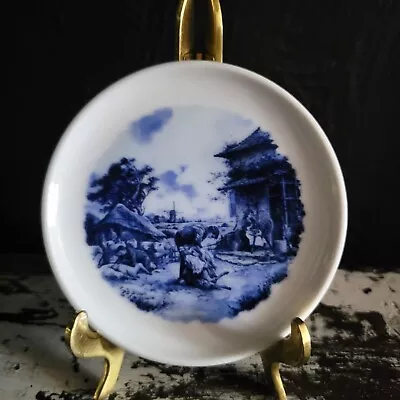 Small Delft Blauw Man Shearing Sheep Plate Blue And White Butter Pat Dish 3.75  • $12