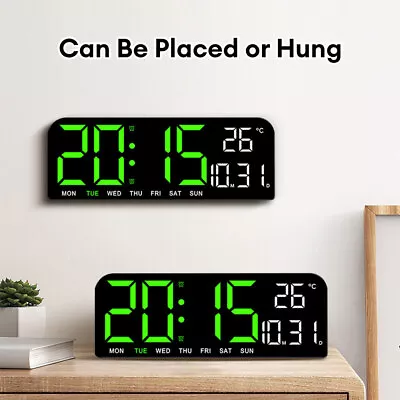 Large LED Digital Wall Clock Wall Data Time Temperature Display Bedside Alarm • $35.89