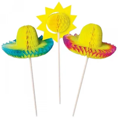 12 Pack Sombrero Honeycomb Picks Party Food Drink Decorations Cocktail Stick • £2.49