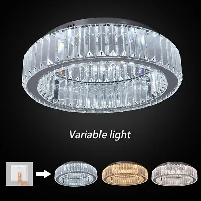 Modern Crystal Ceiling Light Chandelier Round Light Fixture Living Room Dimmable • £89.99