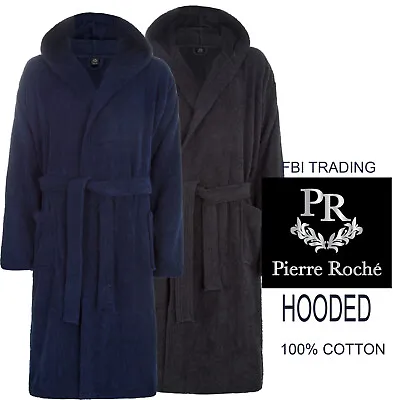 Mens 100% Cotton Towelling Hooded Robe Dressing Gown Bathrobe  Spa Hospital • £18.95