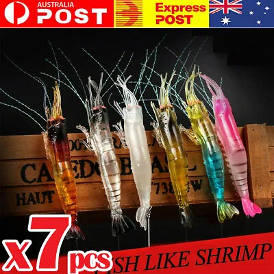 $9.99 • Buy 7Pcs Soft Plastic Fishing Lures Tackle Prawn Shrimp Flathead Bream Cod Bass Glow