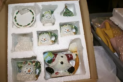 VINTAGE Miniature Mini Tea Set Theme Christmas Holiday Snowman Design 10 Piece  • $15