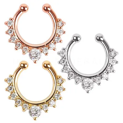 $5.98 • Buy Septum Clip-On Fake Nose Ring Clicker Non-Piercing Crystal Hanger Hoop Jewelry