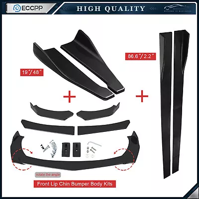 Front Rear Bumper Lip Spoiler Diffuser + Side Skirt Splitter Extension Universal • $52.49