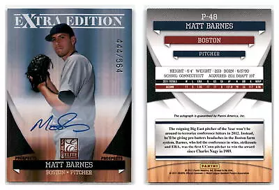 2011 Donruss Elite Extra Prospects Auto P-48 Matt Barnes /564 Red Sox • $2.99