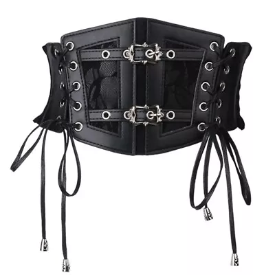 Girls Black Lace Wide Lace Up Corset Bustier Waist Belt Underbust Waistband • £10.42