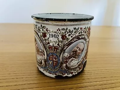 Antique 1902 Enamelled Tin  Coronation Mug-edward Vii & Queen Alexandra • £5