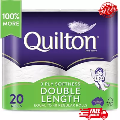 Toilet Paper 20_Rolls Deluxe Quilton 3 Ply Double Length Large Roll Tissue Bulk • $31.95