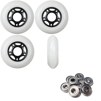 Inline Skate Wheels 80mm 89A Outdoor White Rollerblade 4Pk With Abec 5 Bearings • $17.95