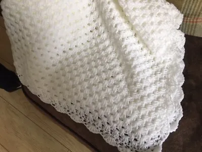 Baby Toddler Hand Crochet Knit Shawl 48  By 48  White • £23