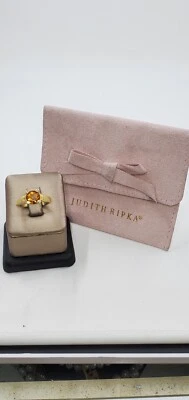 $850 • Buy Judith Ripka 18k Gold Ring With Faceted Madeira Citrine Gem & 4 Diamonds Size 6
