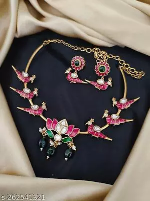 Bollywood Indian Matte Finish Kemp Meenakari Temple Choker Necklace Earrings • $21.57