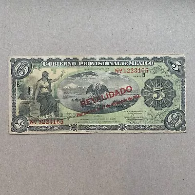 1914  Gobierno Provisional Mexico 5 Pesos Mexican Currency WW2 Era Paper Money • $29.95