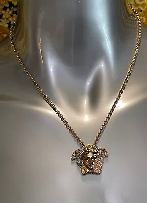 Versace Palazzo Dia Pendant Necklace Metal With Crystals Gold • $690