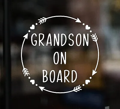 £4.50 • Buy Grandson On Board Car Window Sticker Vinyl Decal Child Van Sign Hearts & Arrows
