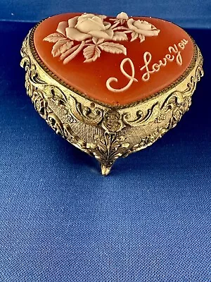 Vintage Linden Japan Rose Pink Incolay Heart Shape Trinket  Music Box Love Story • $17.99