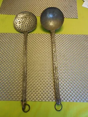 Antique Copper Ladle & Strainer W/ Intricate Middle Eastern Designs 19  • $45