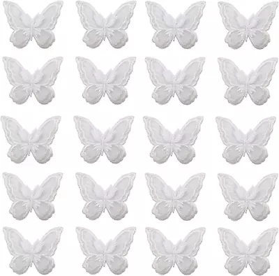 30 Pieces White Butterfly Lace Trims Organza Decorative Patches Embroidered Butt • $5.99