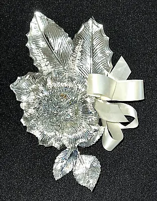 VTG Corsage Silver Flowers Chenille Stem Ribbon Package Topping Christmas Winter • $21.66
