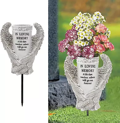 Angel Wings Vase W/Spike Decorations Waterproof Garden Statues Memorial Gifts  • $43.43