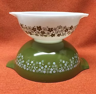 VTG Pyrex Crazy Daisy #444 / Small Flowers # 443 Cinderalla Mixing Bowls • $55