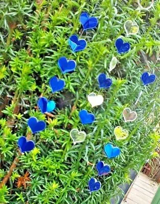 Garden Hanging Heart Mirrors - Blue Silver Hearts STUNNING - Choose Colour Mix  • £7.99