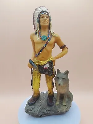 Native American Indian Chief  Figurine Home Décor Statue With Wolf 22cm Tall • £25