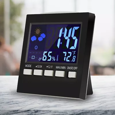 LED Digital Backlight Weather Snooze Clock Thermometer Humidity Meter Hygrometer • £8.69