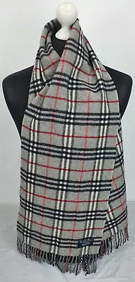 Geniuine Burberry Scarf 100% Lambswool In Excellent Condition Nova Check GREY • $87.02