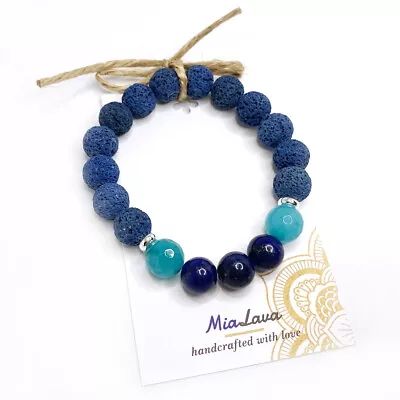 $22 • Buy MiaLava | CRYSTAL DIFFUSER BRACELET EMOTIONAL HEALING - LAPIS LAZULI & JADE