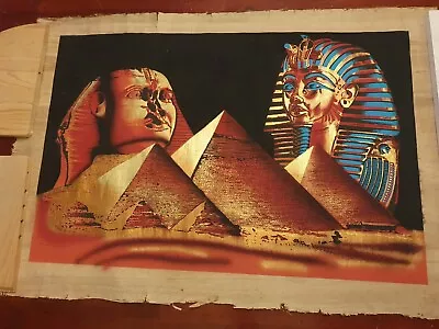 Egyptian Papyrus Pharaohs And Pyramids Painted Picture From Cairo New Discounted • £25