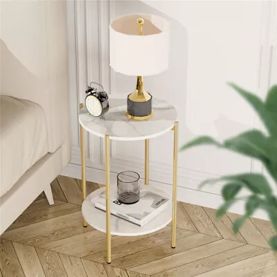 WISFOR Marble Top Side End Table Gold Metal Legs Lamp Plant Stand Storage Shelf • £40.95
