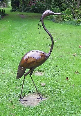 Garden Ornament - Heron Metal Sculpture Art - Handmade Recycled Metal Bird • £58.98