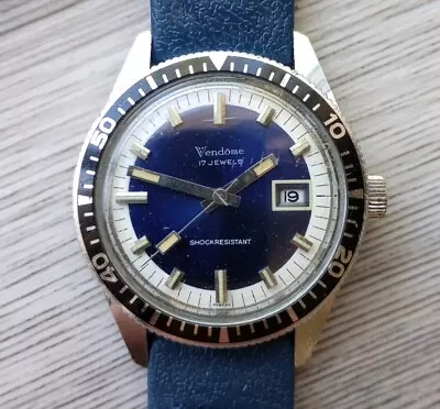 Vintage Le Jour Vendome Skin Diver Dive Bezel Blue Dial Mens Watch Runs • $39.95
